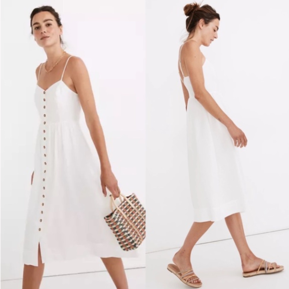 Madewell Linen Blend Cami Button Front Midi Dress